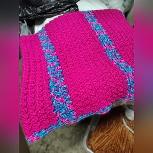 Cozy Pink and Blue Knitted Throw Blanket